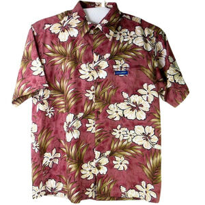 Aisokula Fiji Button Down Hawaiian Floral Short Sleeve Polyester Shirt Size M